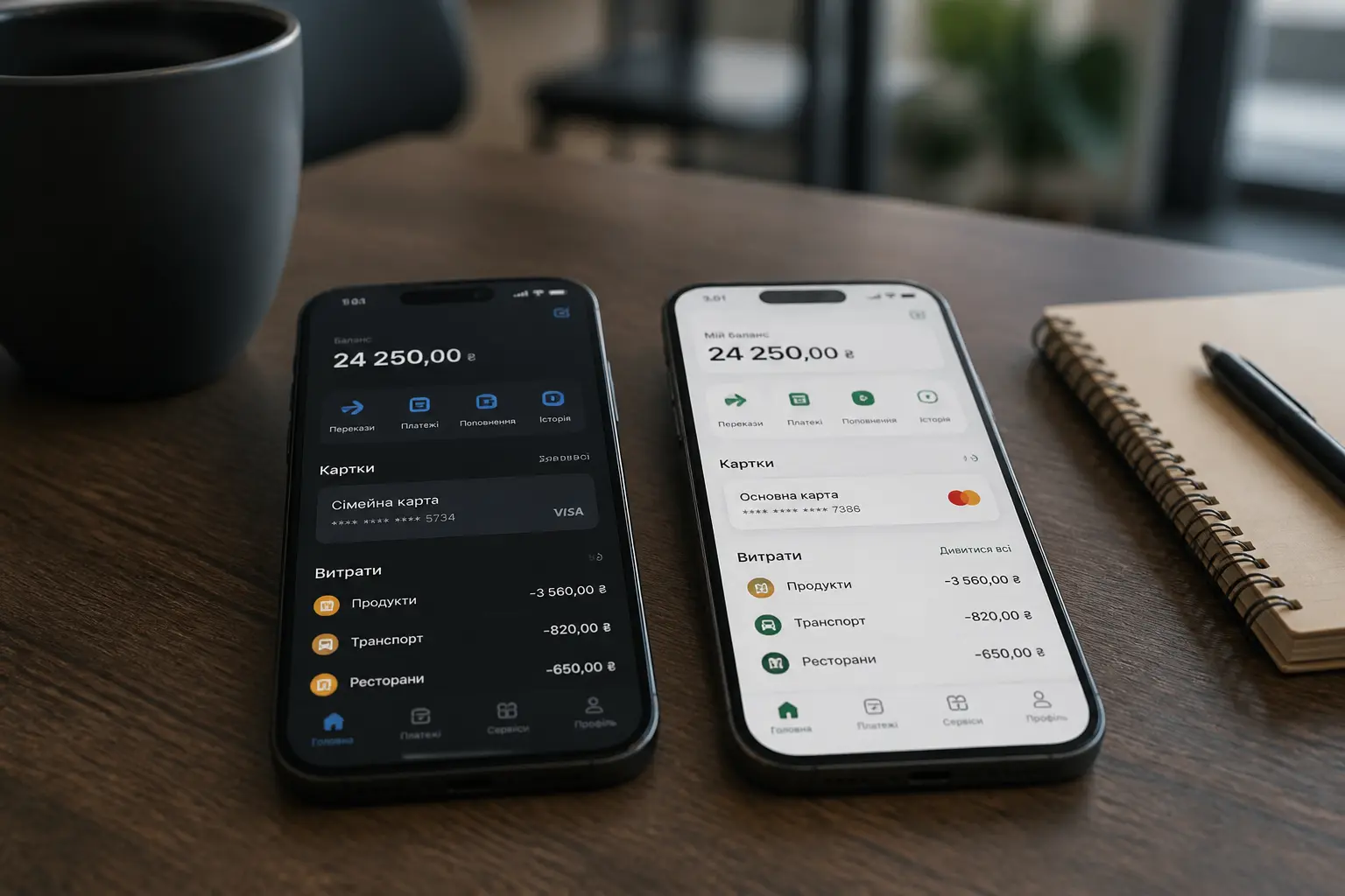 Порівняння мобільних банківських застосунків на двох смартфонах