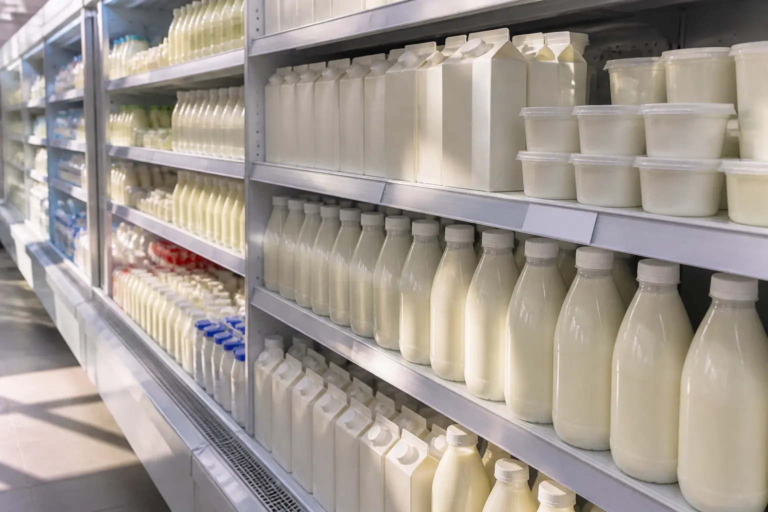 Полиця з молочними продуктами без упізнаваного бренду