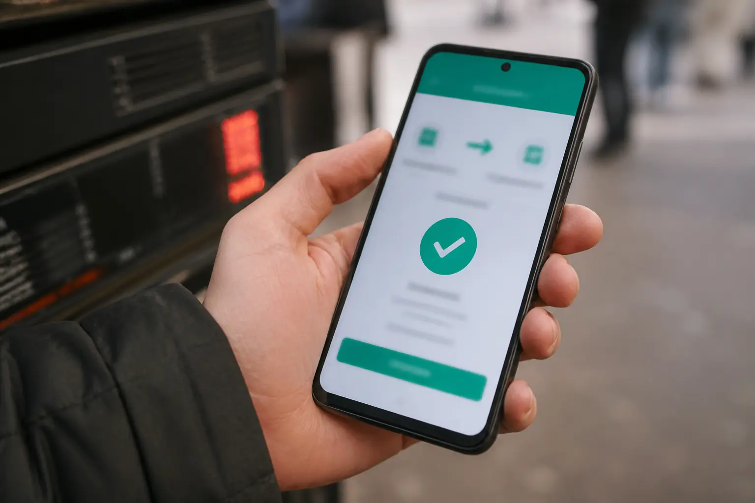 Смартфон з підтвердженням успішного переказу в мобільному банкінгу