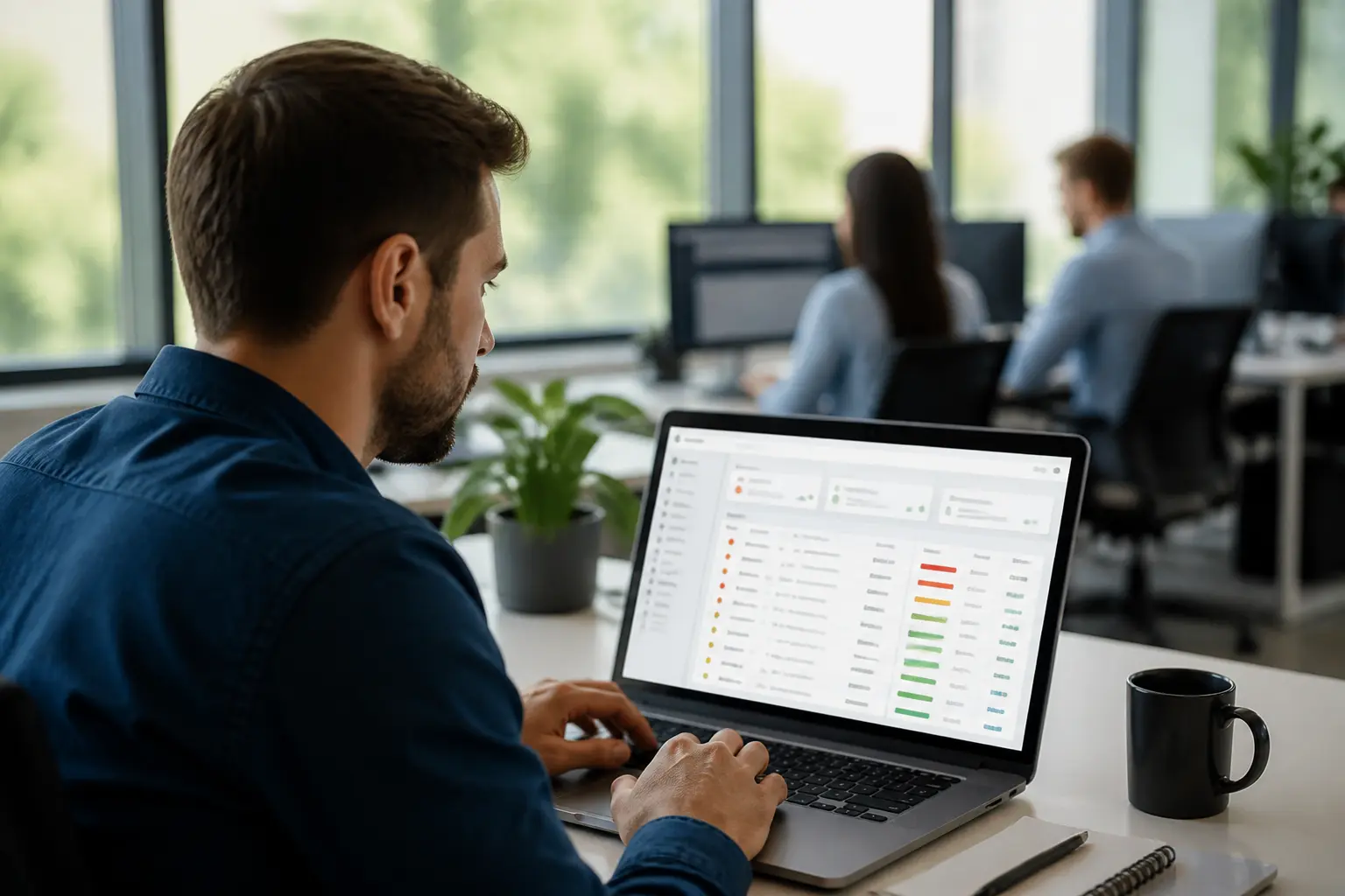 IT-фахівець керує заявками через портал ServiceNow на ноутбуці