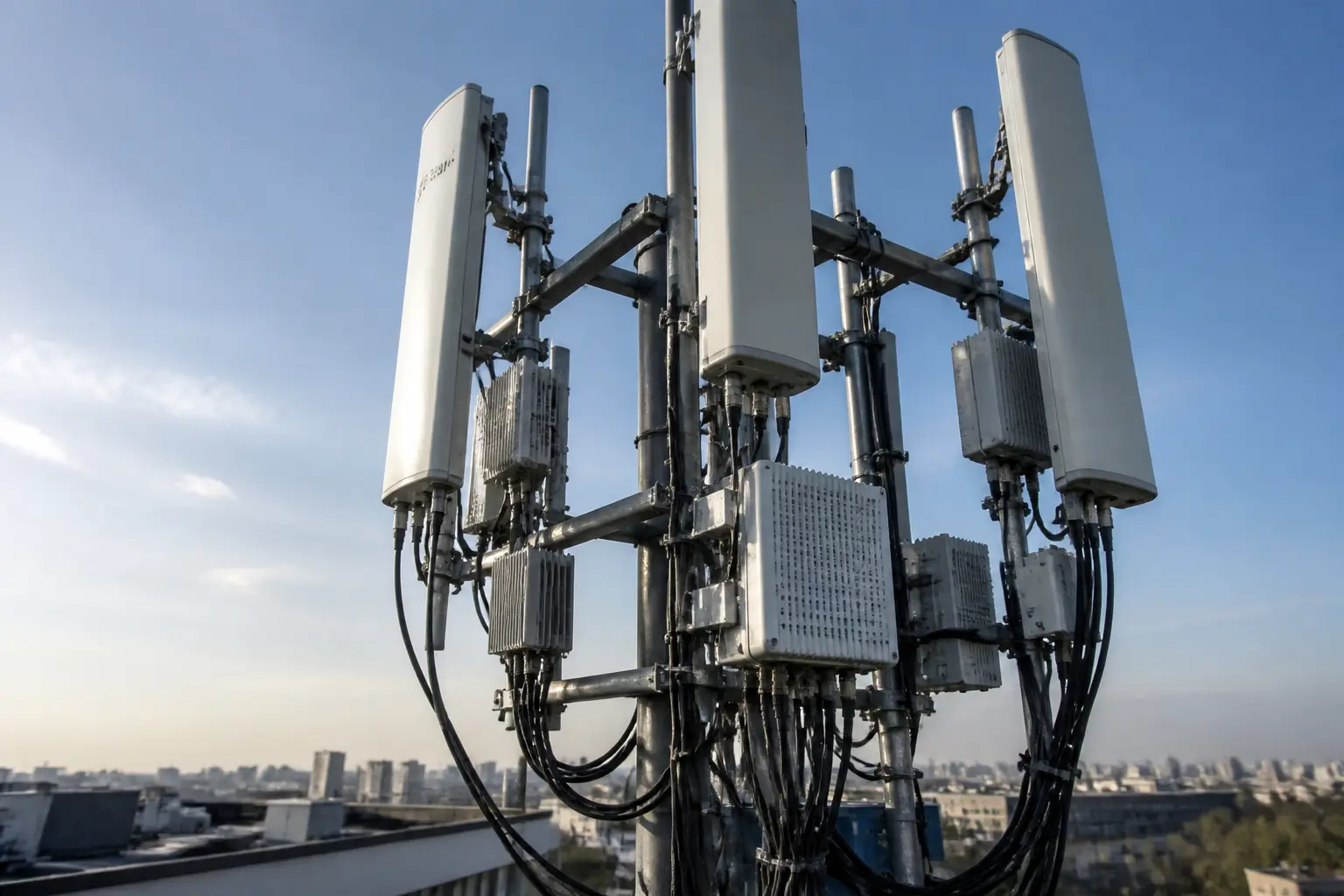 Панельна антена базової станції 5G на даху будівлі