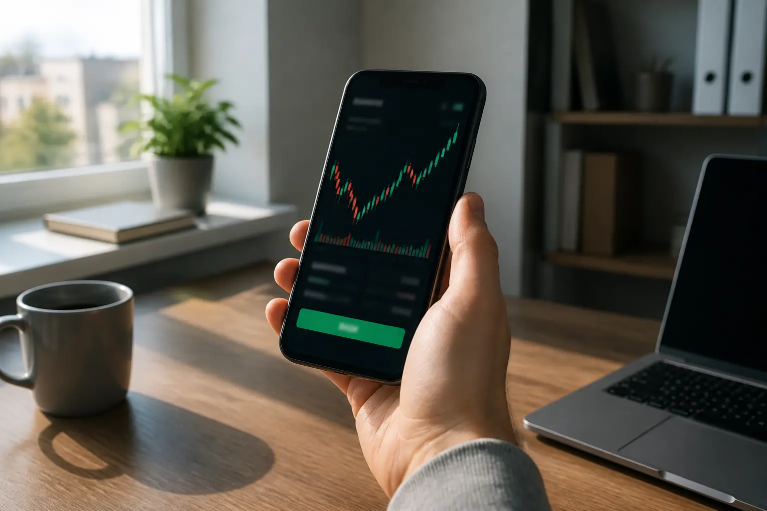 Смартфон із застосунком для торгівлі акціями