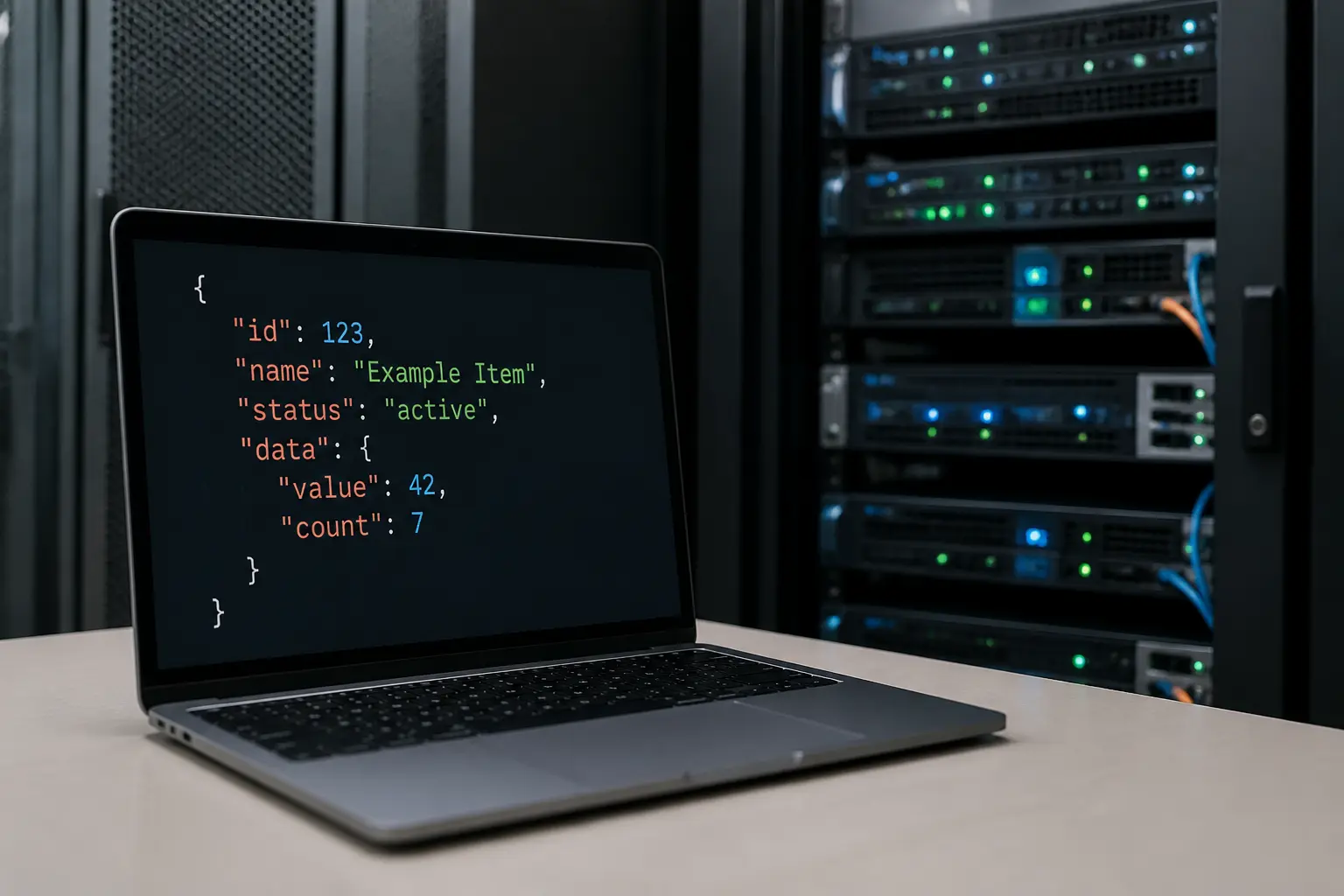 Приклад JSON-відповіді API на екрані ноутбука