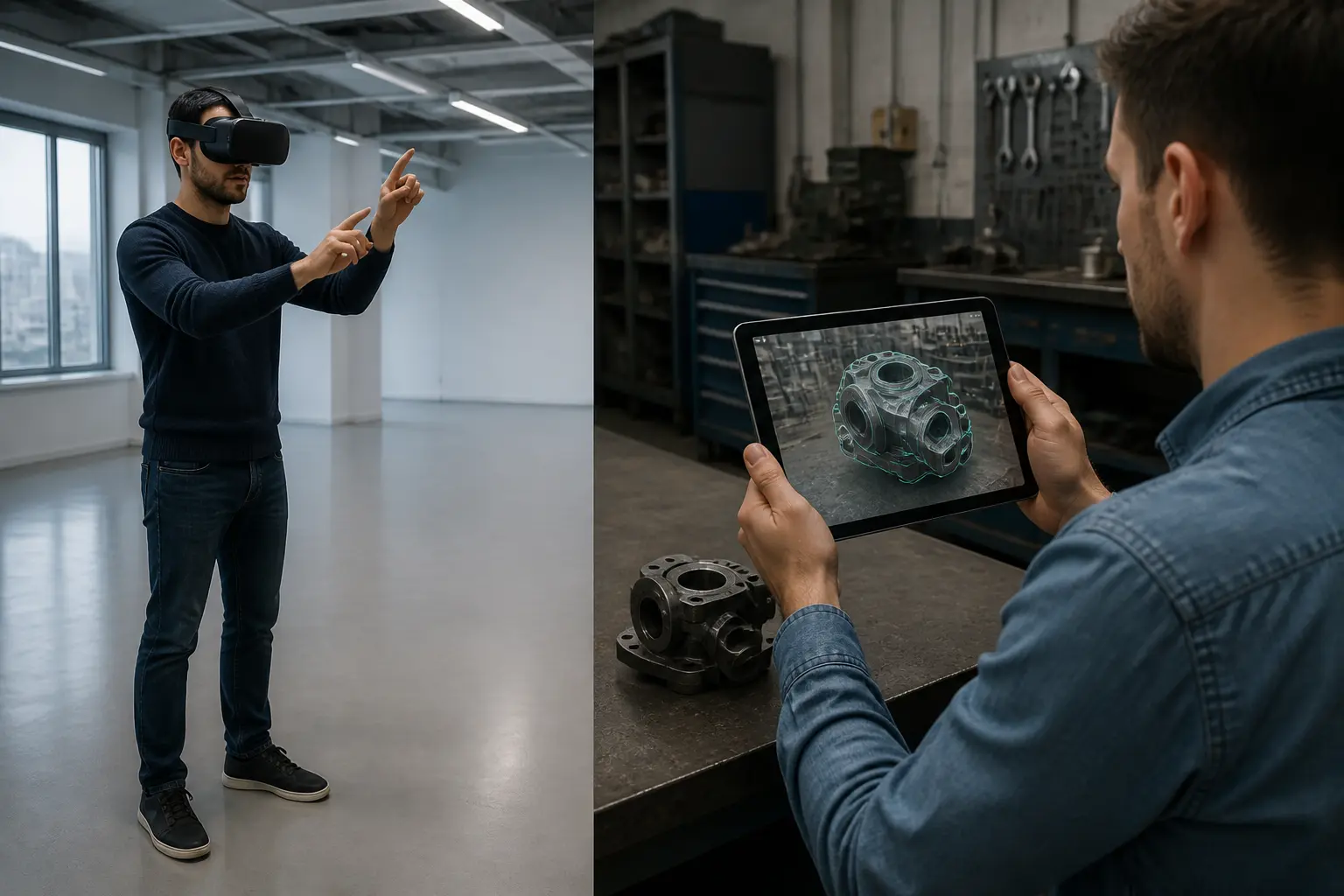 Порівняння VR-шолома та AR на планшеті у двох сценаріях