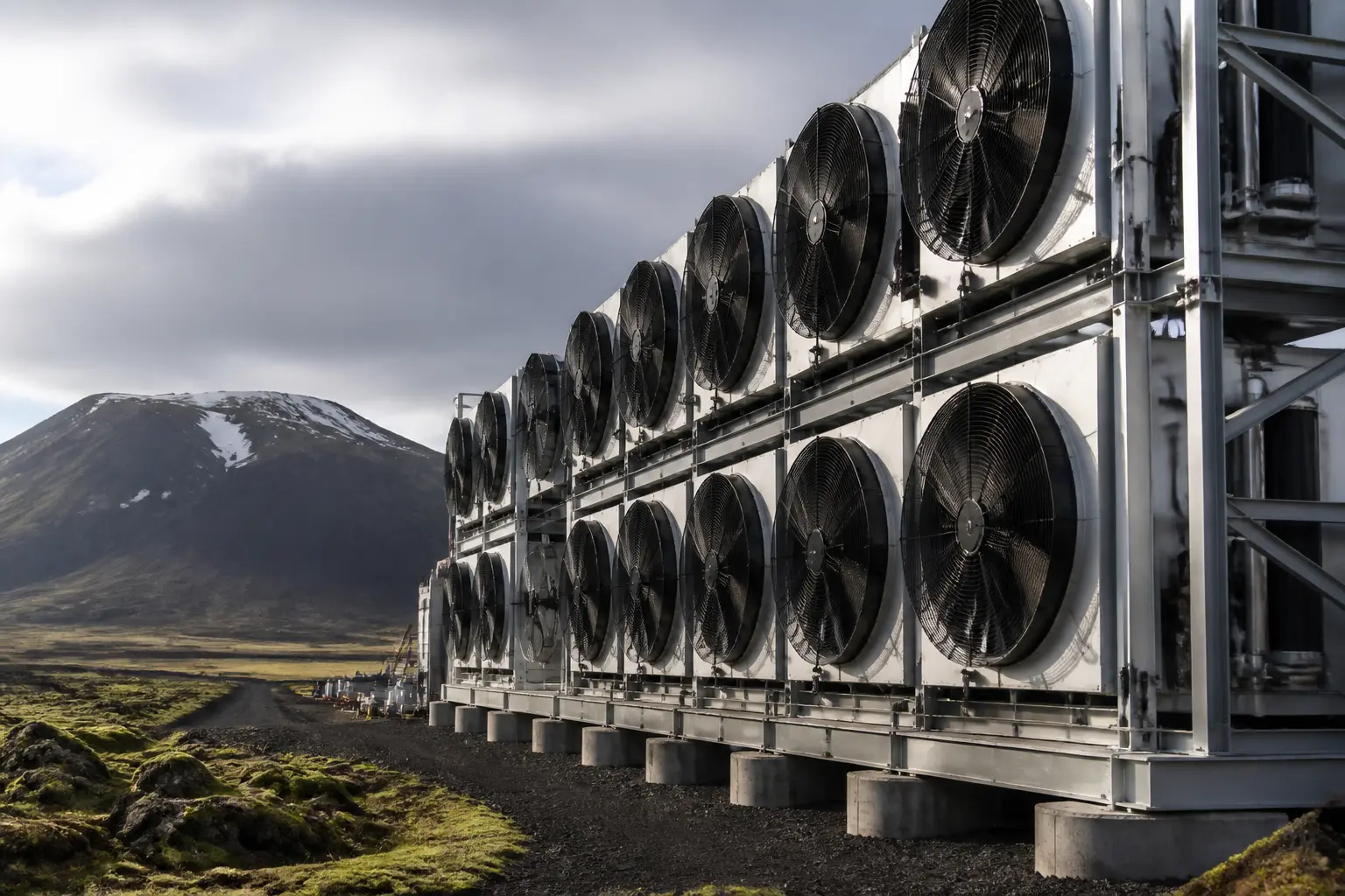 Установка прямого захоплення CO2 з повітря з великими вентиляторами в Ісландії