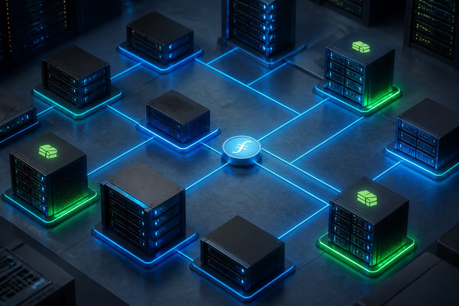 Ілюстрація мережі Filecoin: вузли зберігання обмінюються токенами
