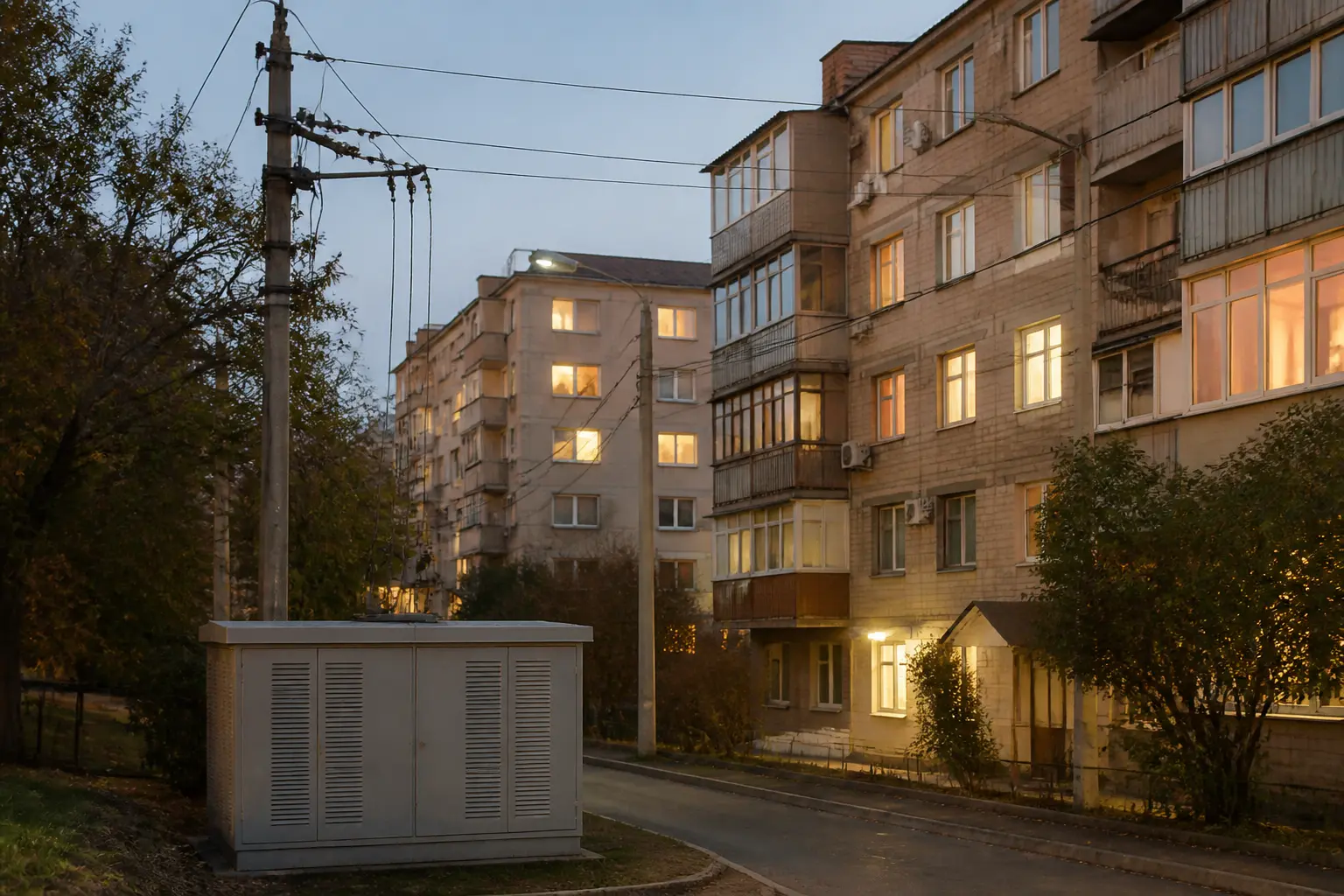 Житловий квартал із лініями електропередач — початок шляху електроенергії до споживача