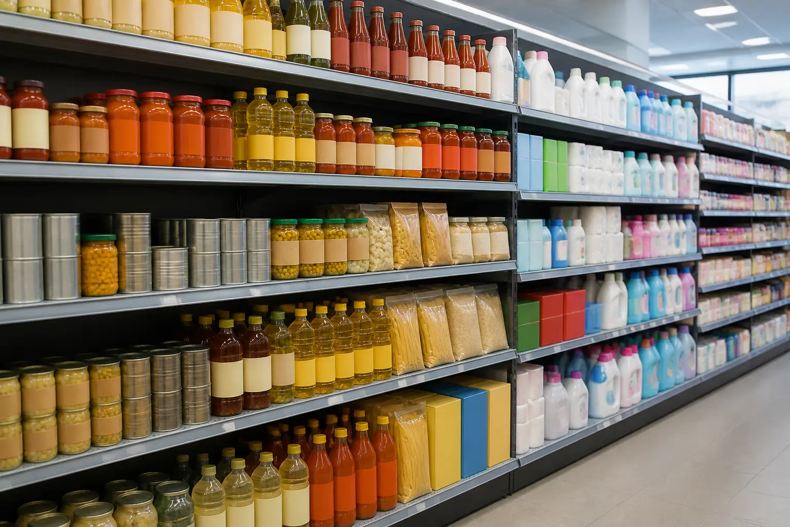 Полиця супермаркету з товарами різних FMCG-категорій