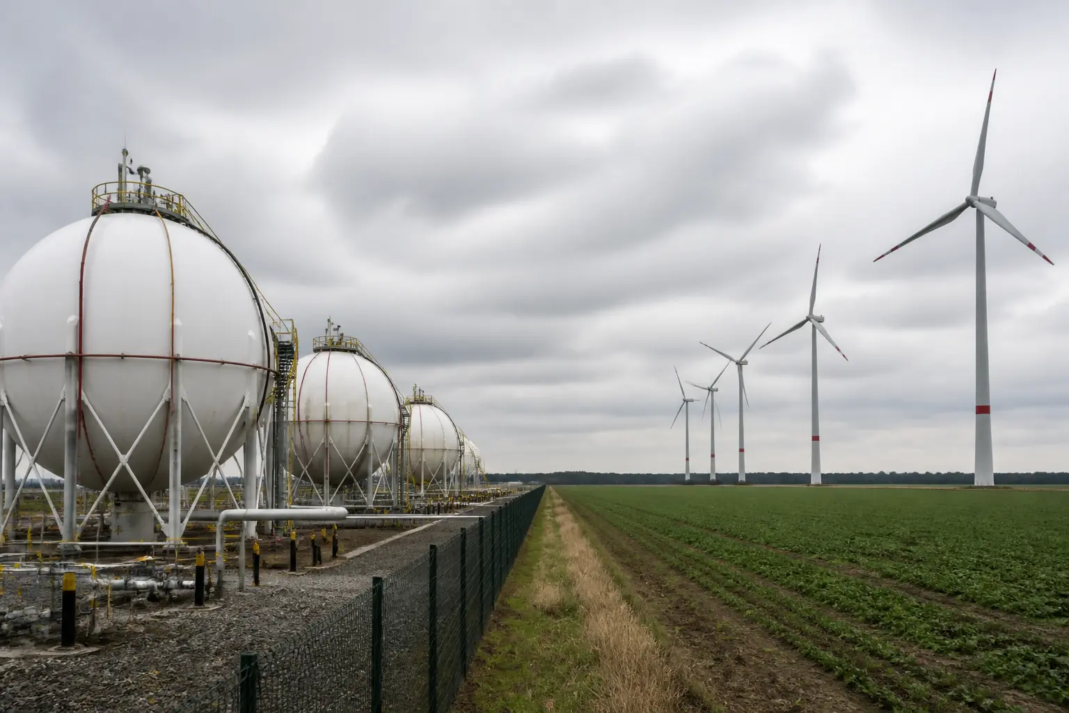 Газосховище та вітрові турбіни як приклад енергетичної залежності