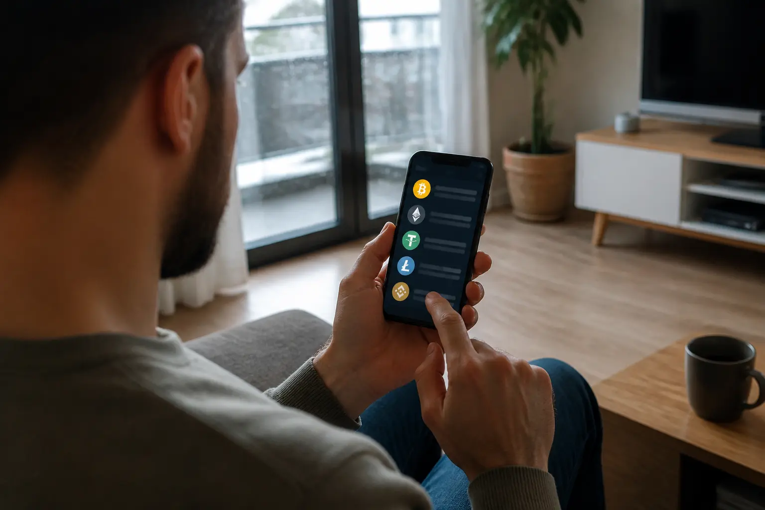 Людина переглядає баланс криптовалютного гаманця на смартфоні