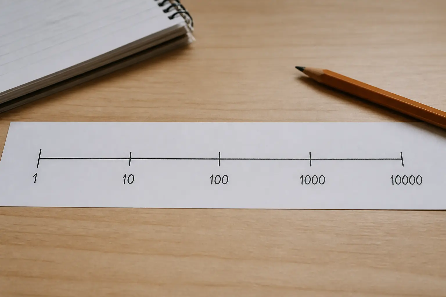 Лінійка з позначками логарифмічної шкали 1, 10, 100, 1000