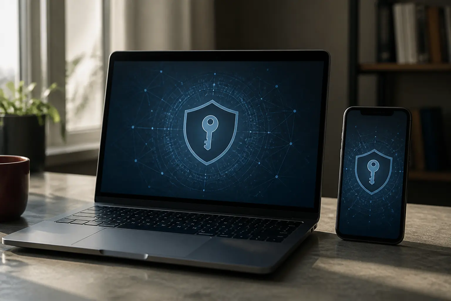 Ноутбук і смартфон поруч — схема обміну криптографічними ключами