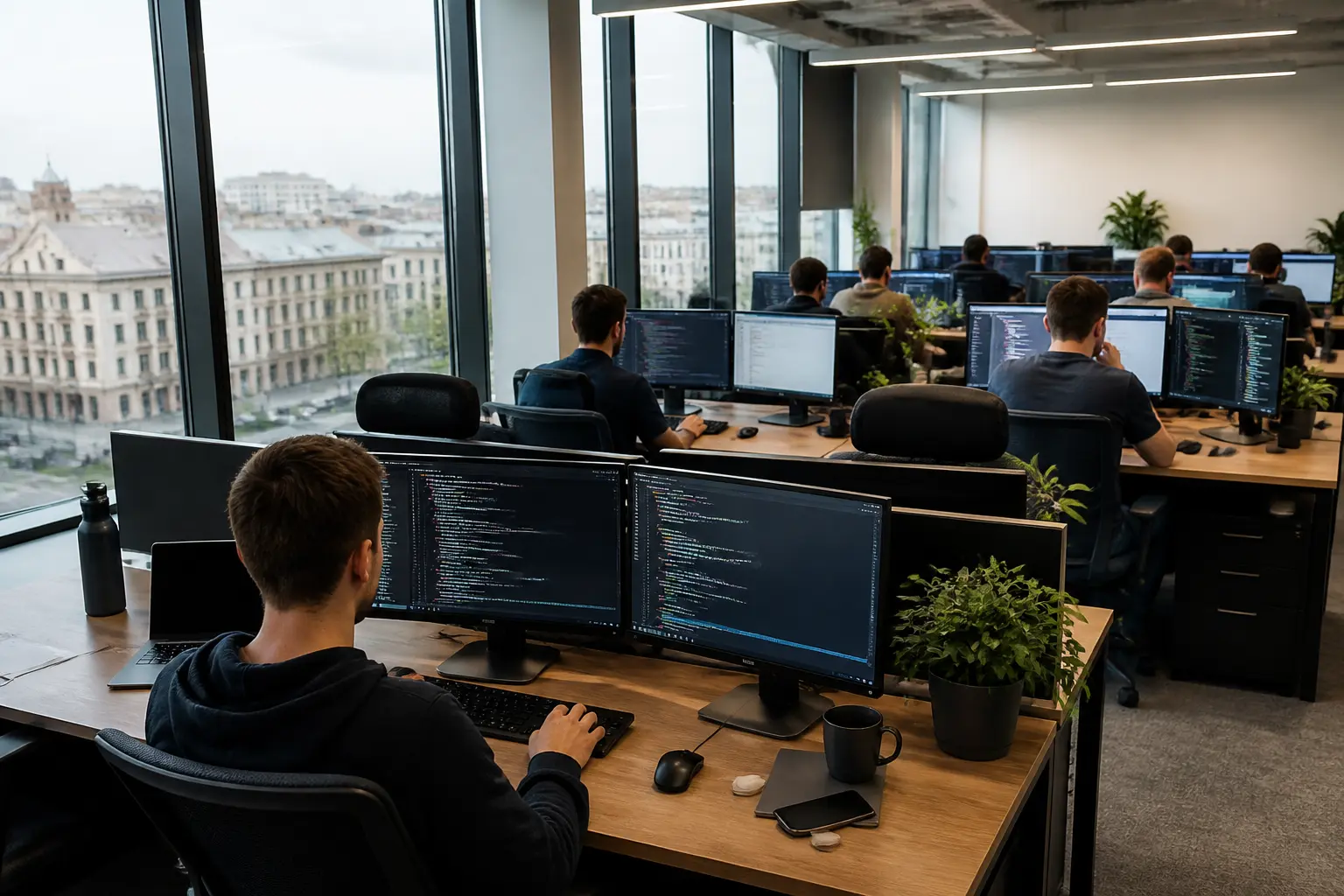 Офіс української IT-компанії з командами розробників за робочими місцями