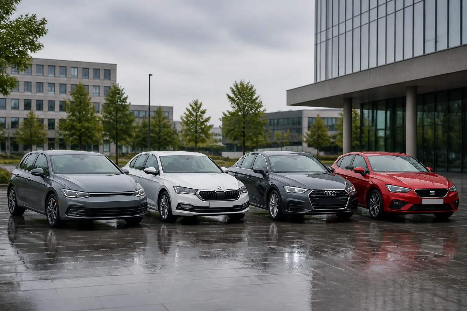 Сравнение автомобилей Volkswagen, Skoda, Audi и SEAT для иллюстрации позиционирования брендов