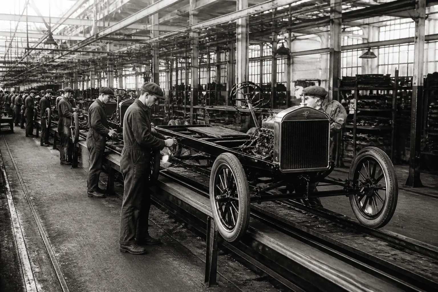 Конвейер Ford Model T на заводе в Хайленд-Парке, 1913 год