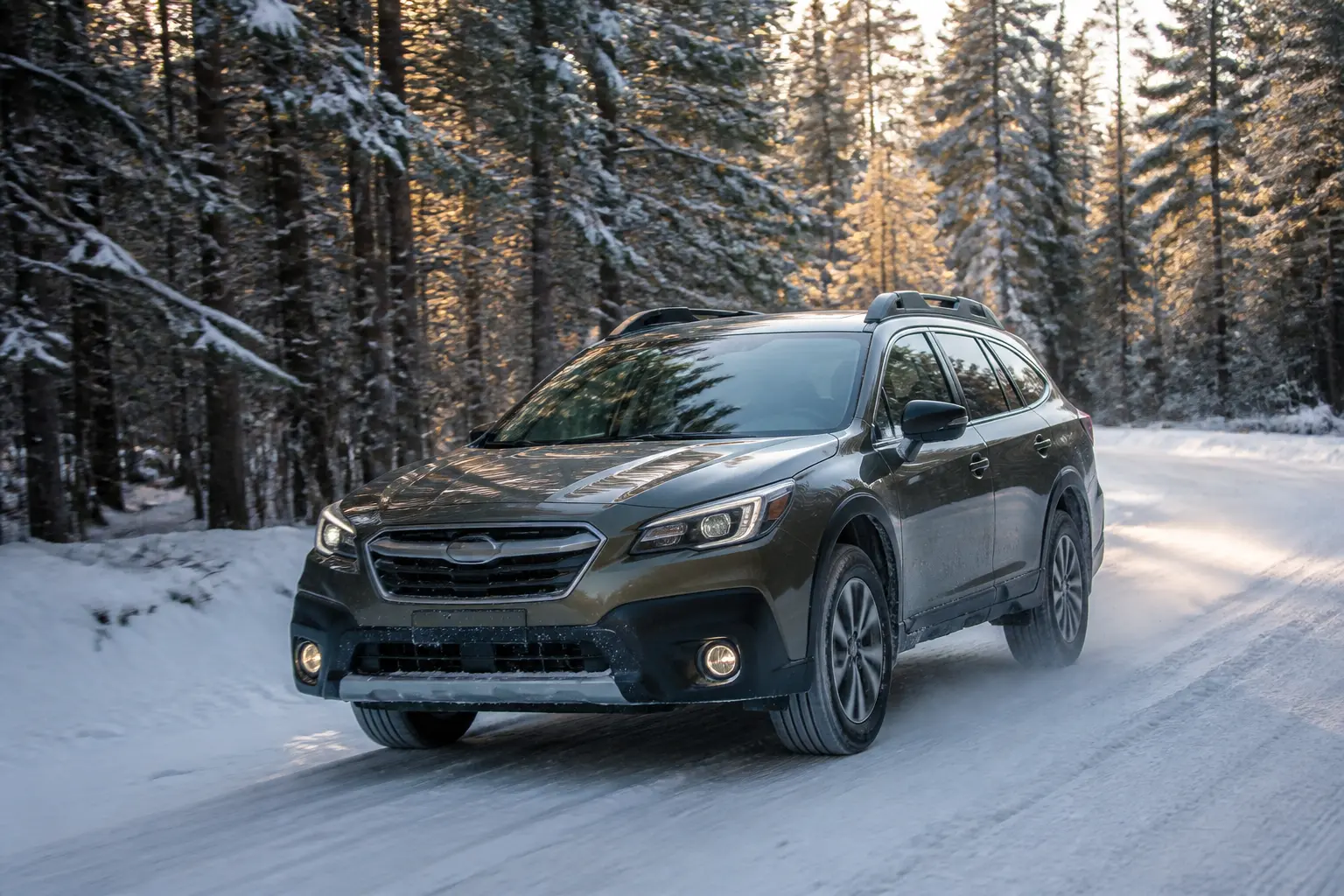 Subaru Outback на заснеженной дороге