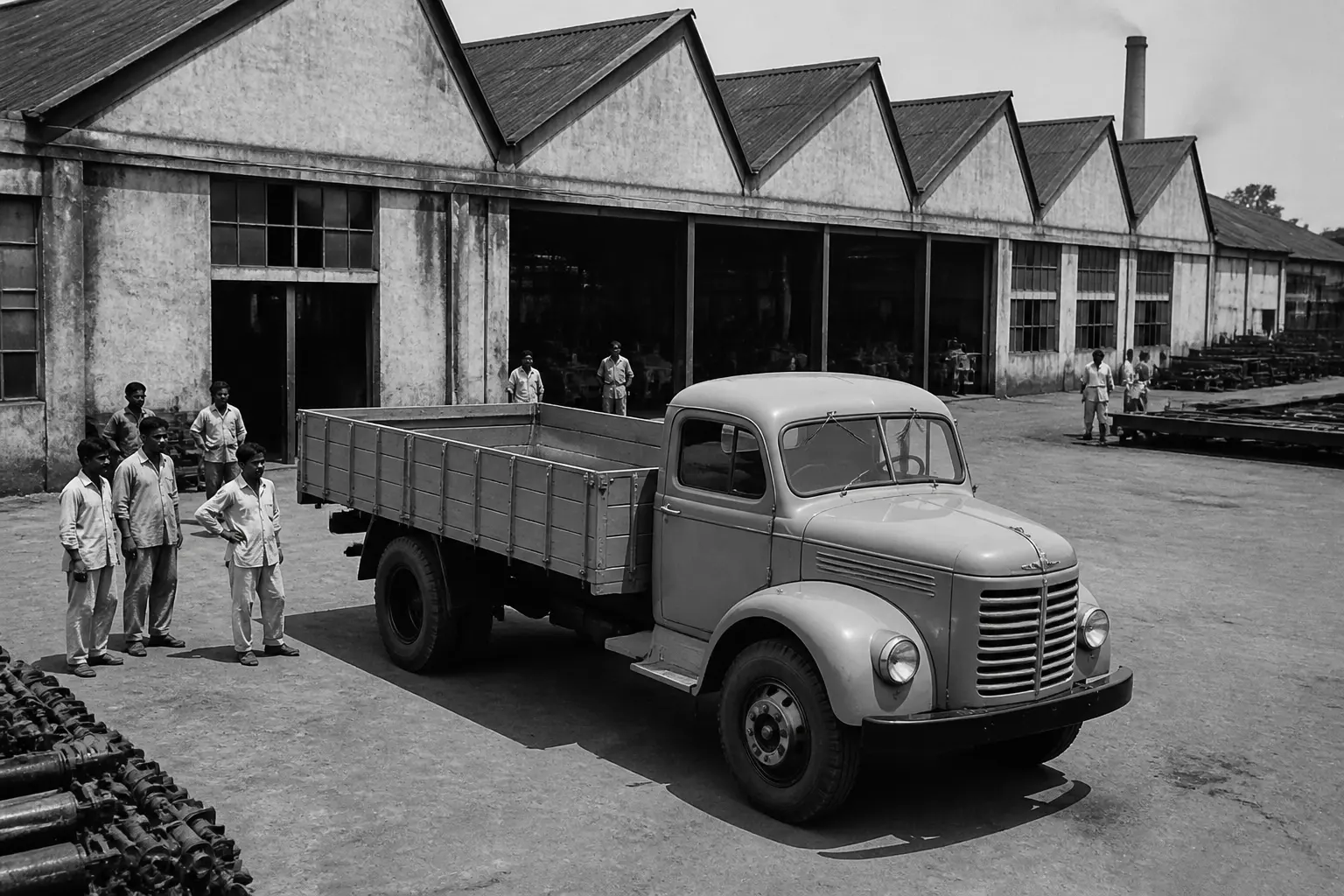 Исторический грузовик Tata 1950-х годов возле завода в Индии