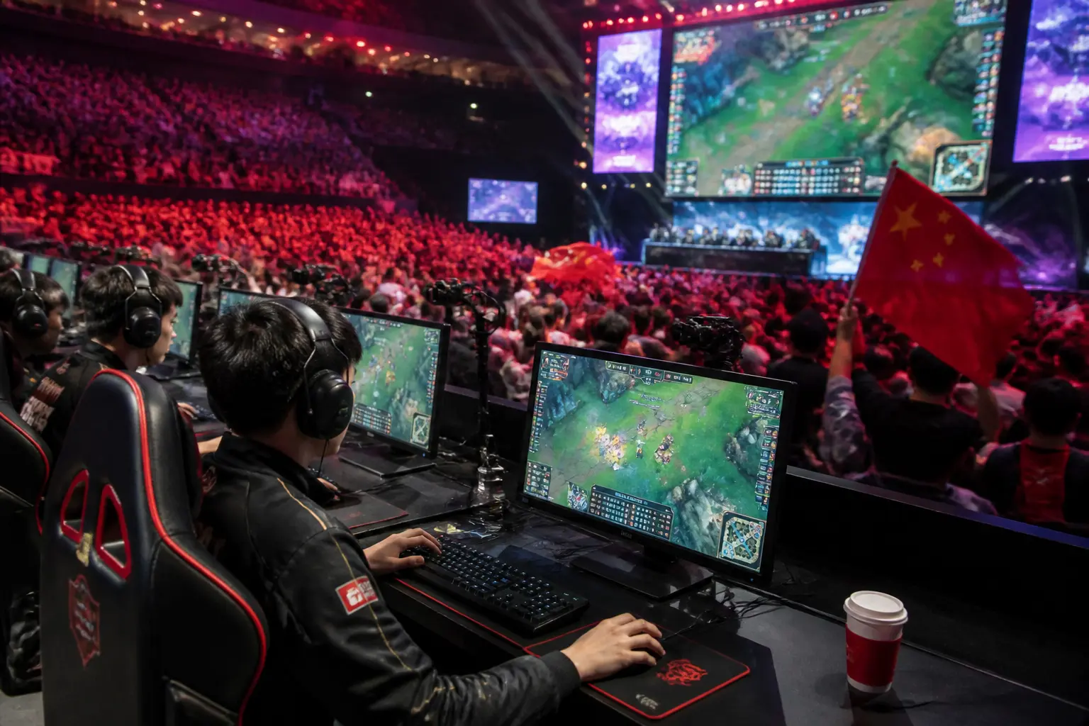 Киберспортивная арена с матчем League of Legends в Китае