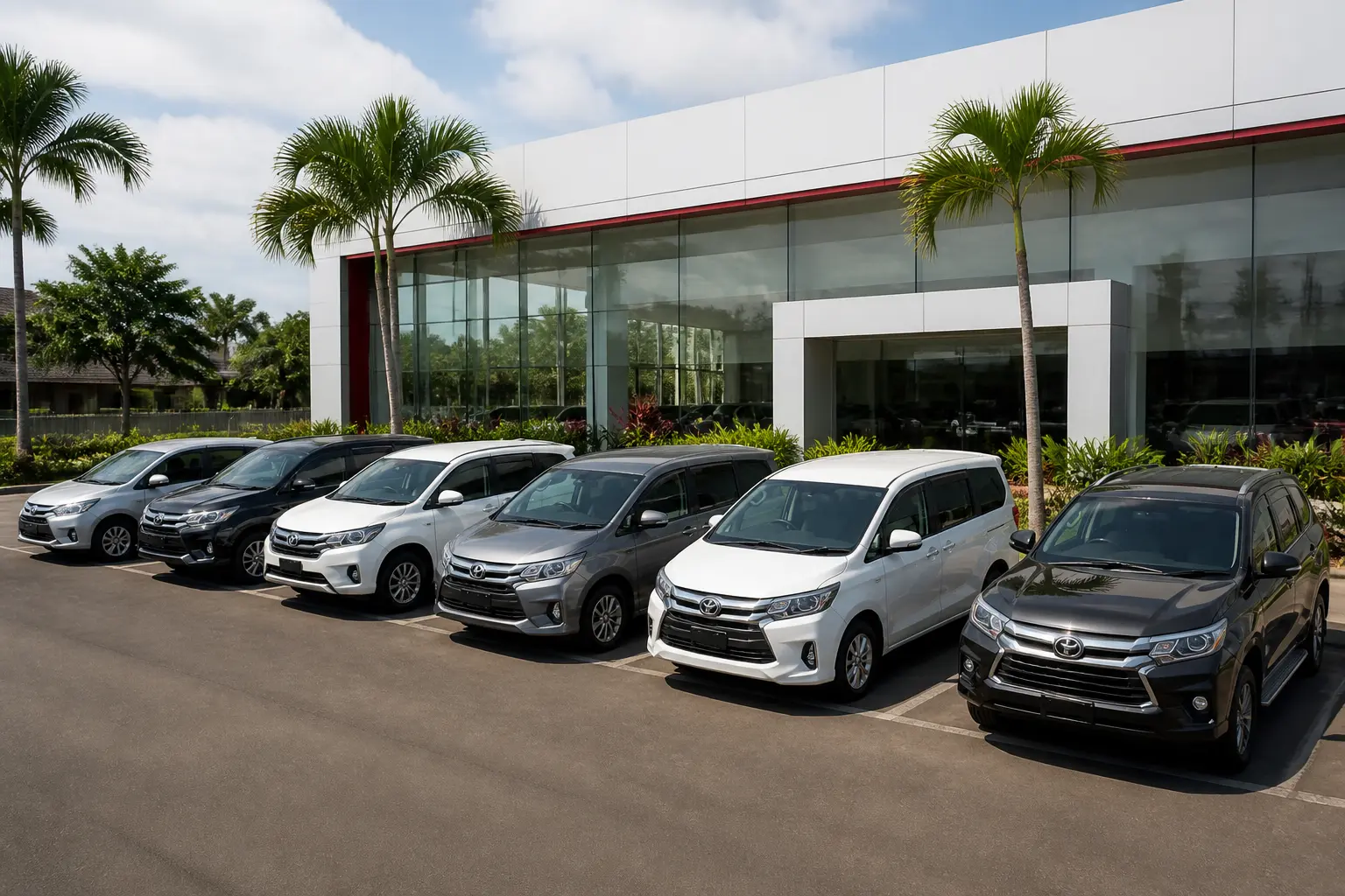 Різні моделі Toyota MPV та SUV біля дилерського центру в Індонезії