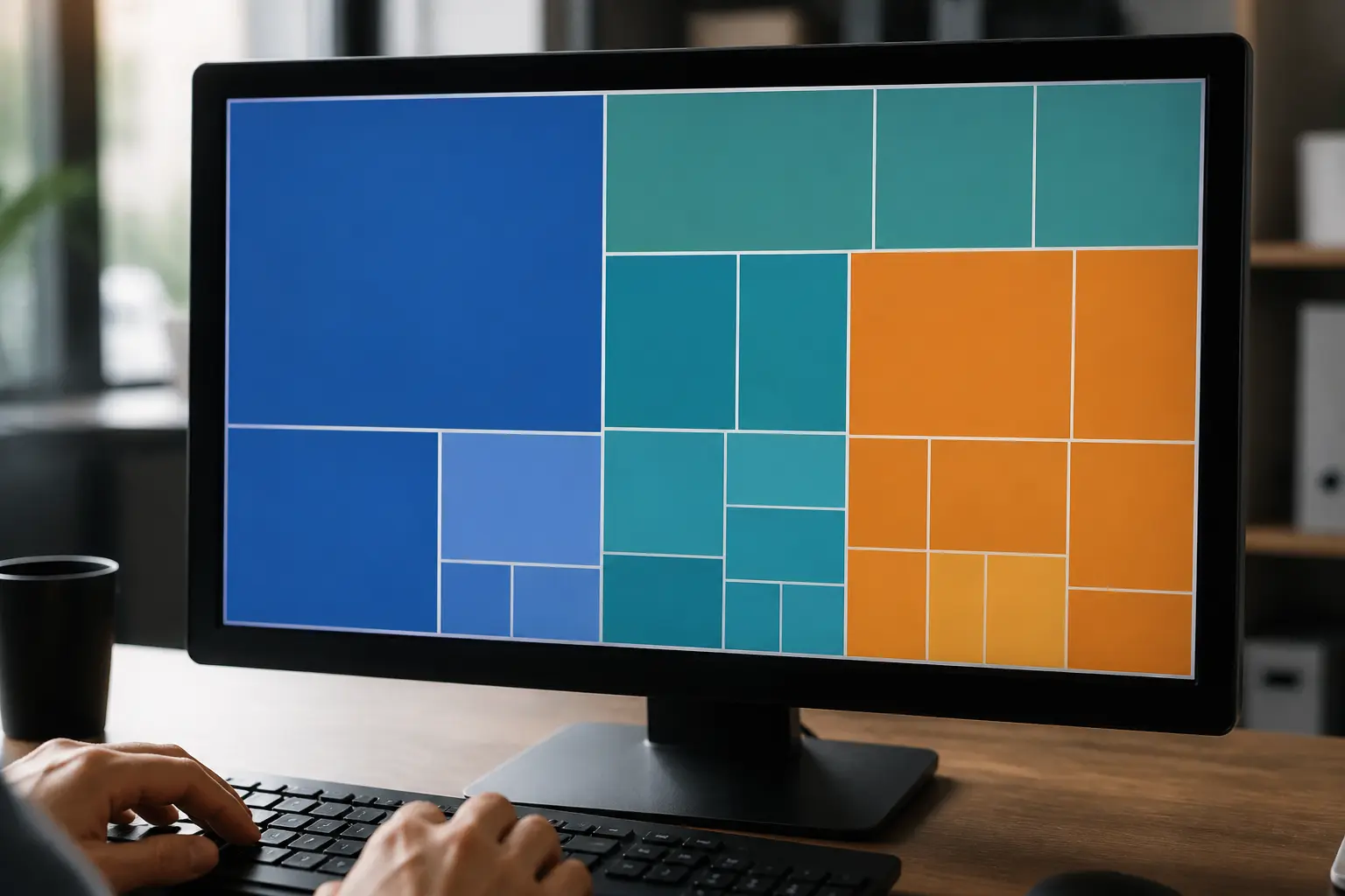 Древовидная карта treemap с цветными вложенными прямоугольниками на экране монитора