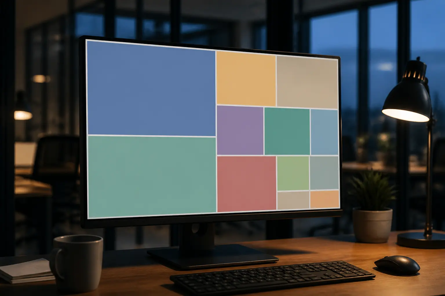 Пример treemap-диаграммы с прямоугольниками разного размера на экране монитора