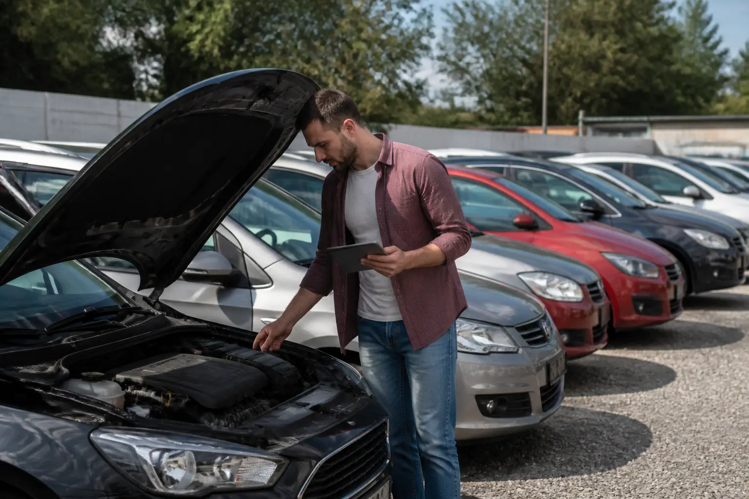Осмотр подержанного автомобиля на площадке