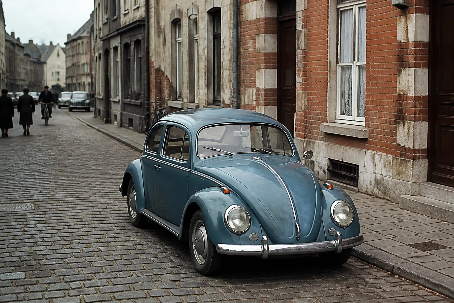 Класичний задньомоторний автомобіль 1950-х років на старовинній європейській вулиці