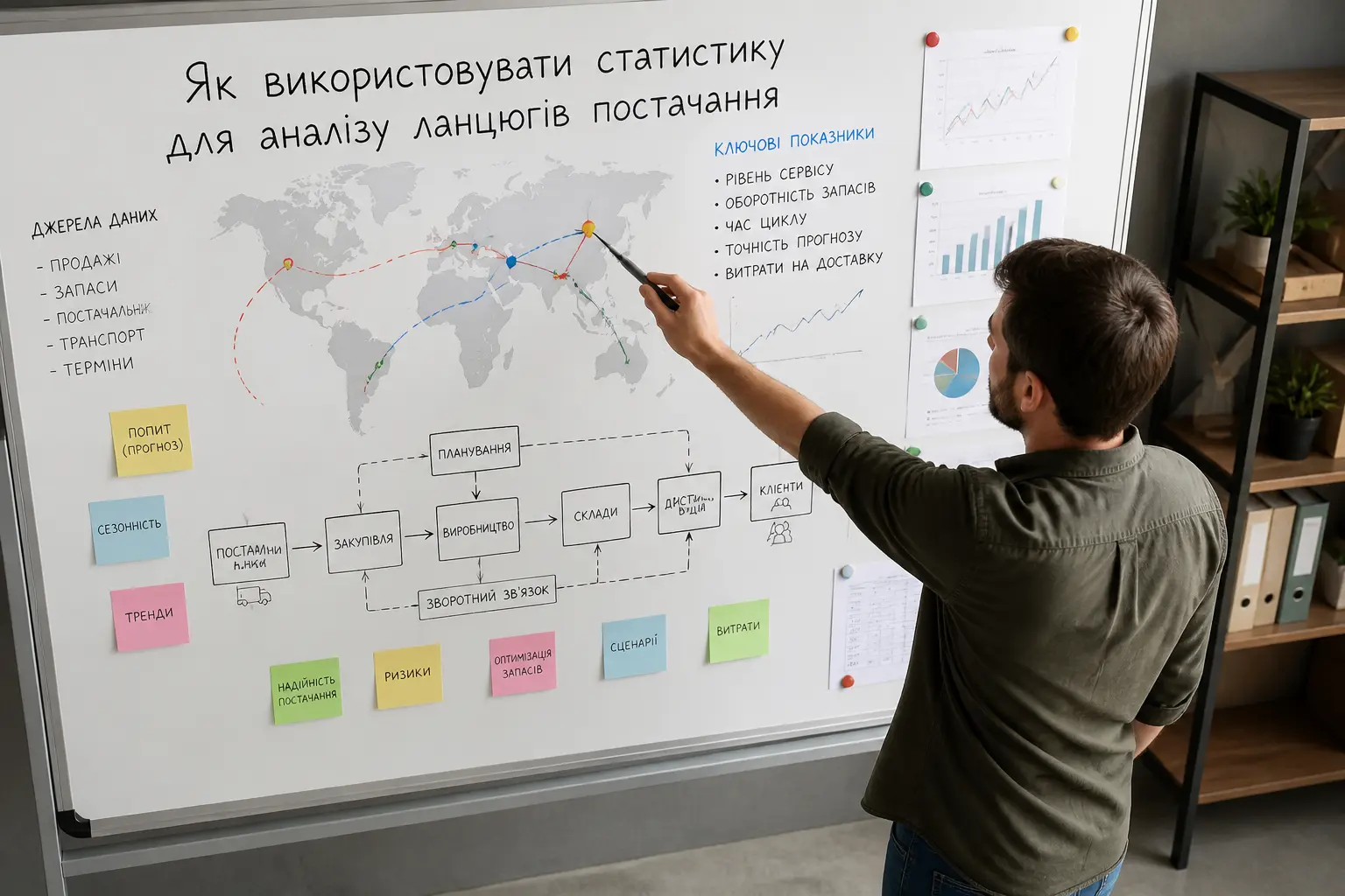 Логіст аналізує ланцюги постачання сталі на світовій мапі