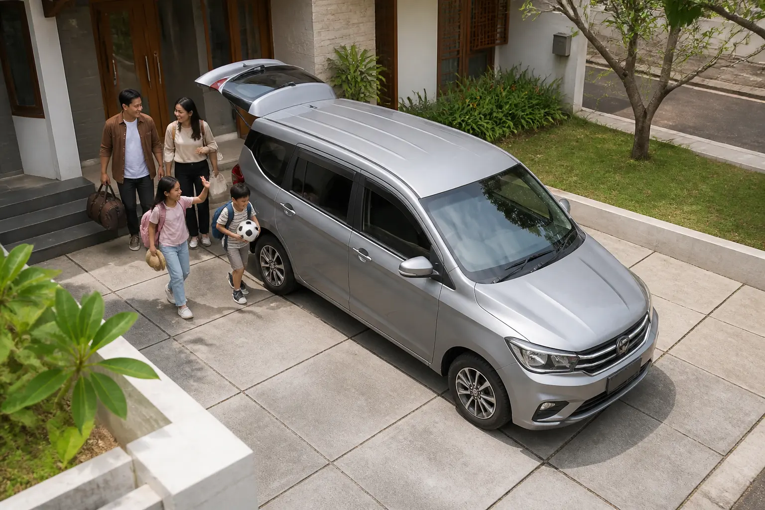 Сім'я біля автомобіля Wuling Confero в Індонезії