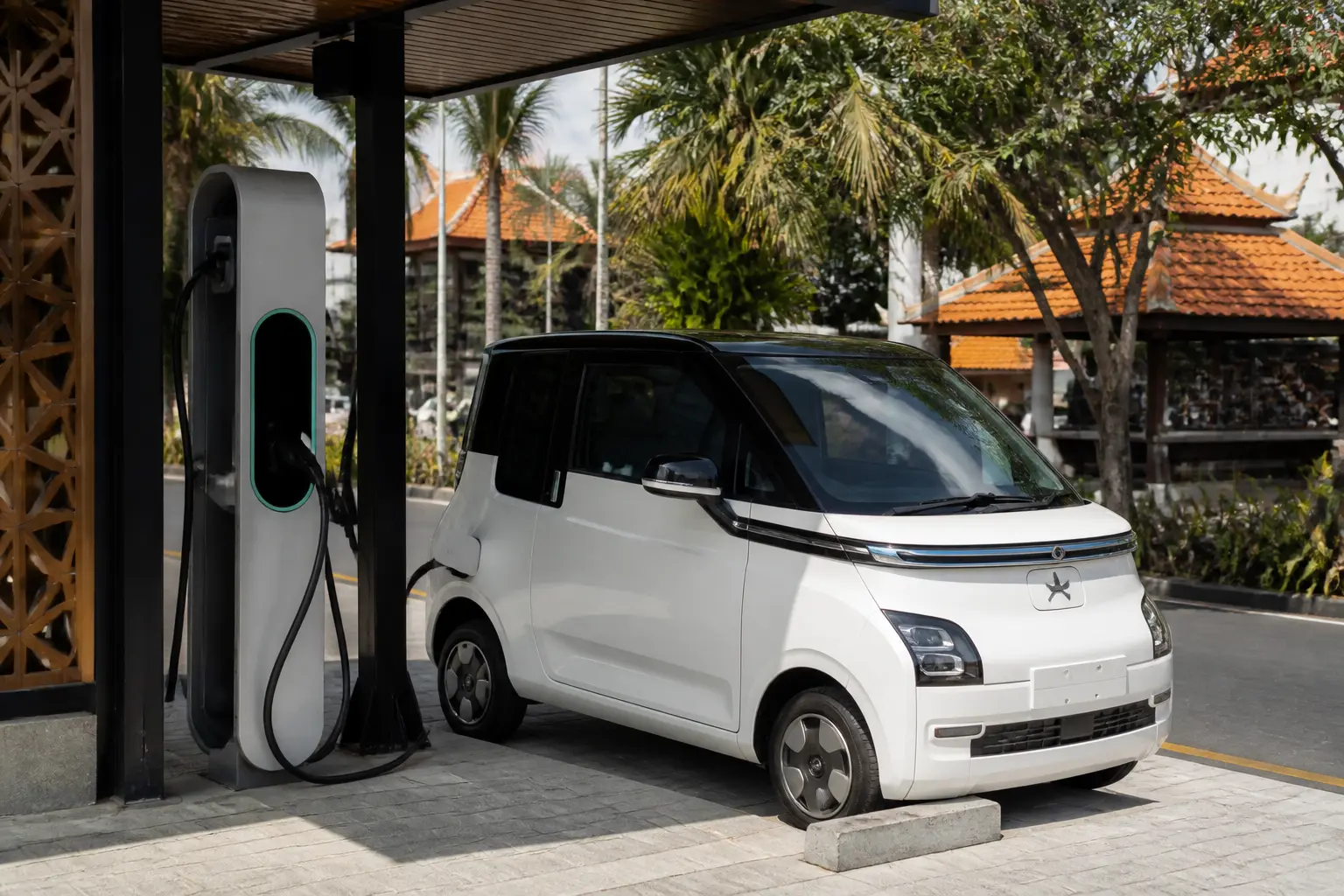 Електромобіль Wuling Air ev на зарядній станції в Індонезії