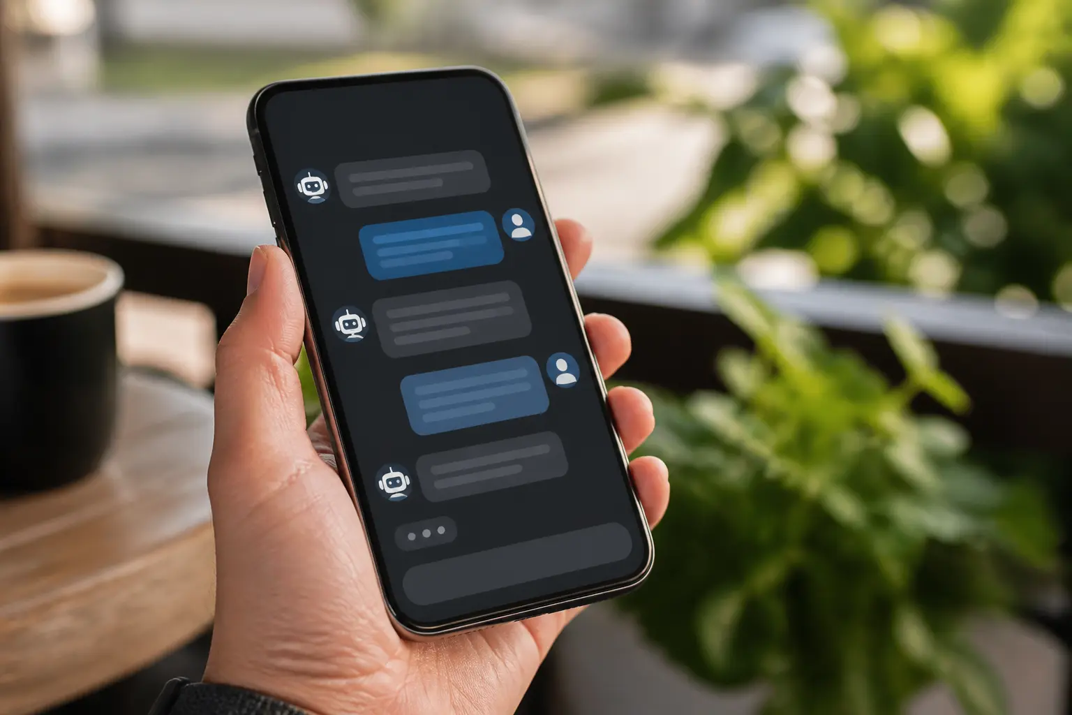 Человек пользуется чат-ботом на смартфоне