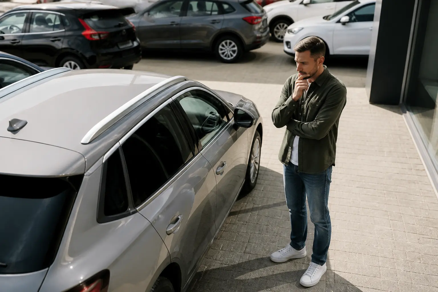 Покупець розглядає автомобіль у автосалоні