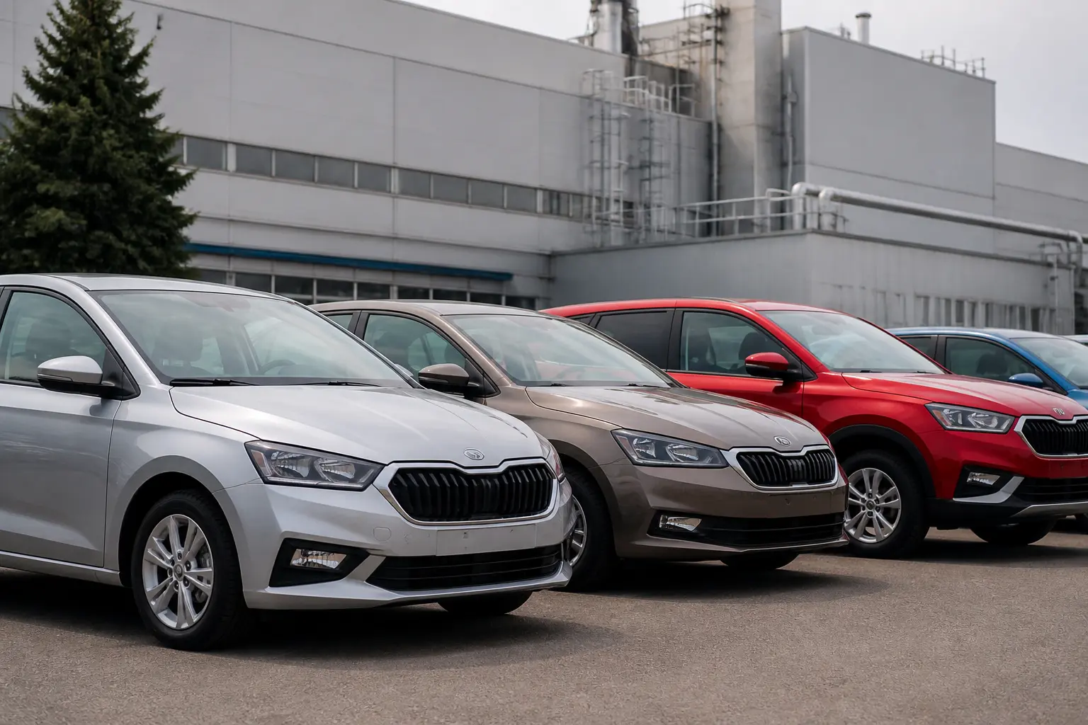 Различные модели Skoda, собранные на заводе Еврокар