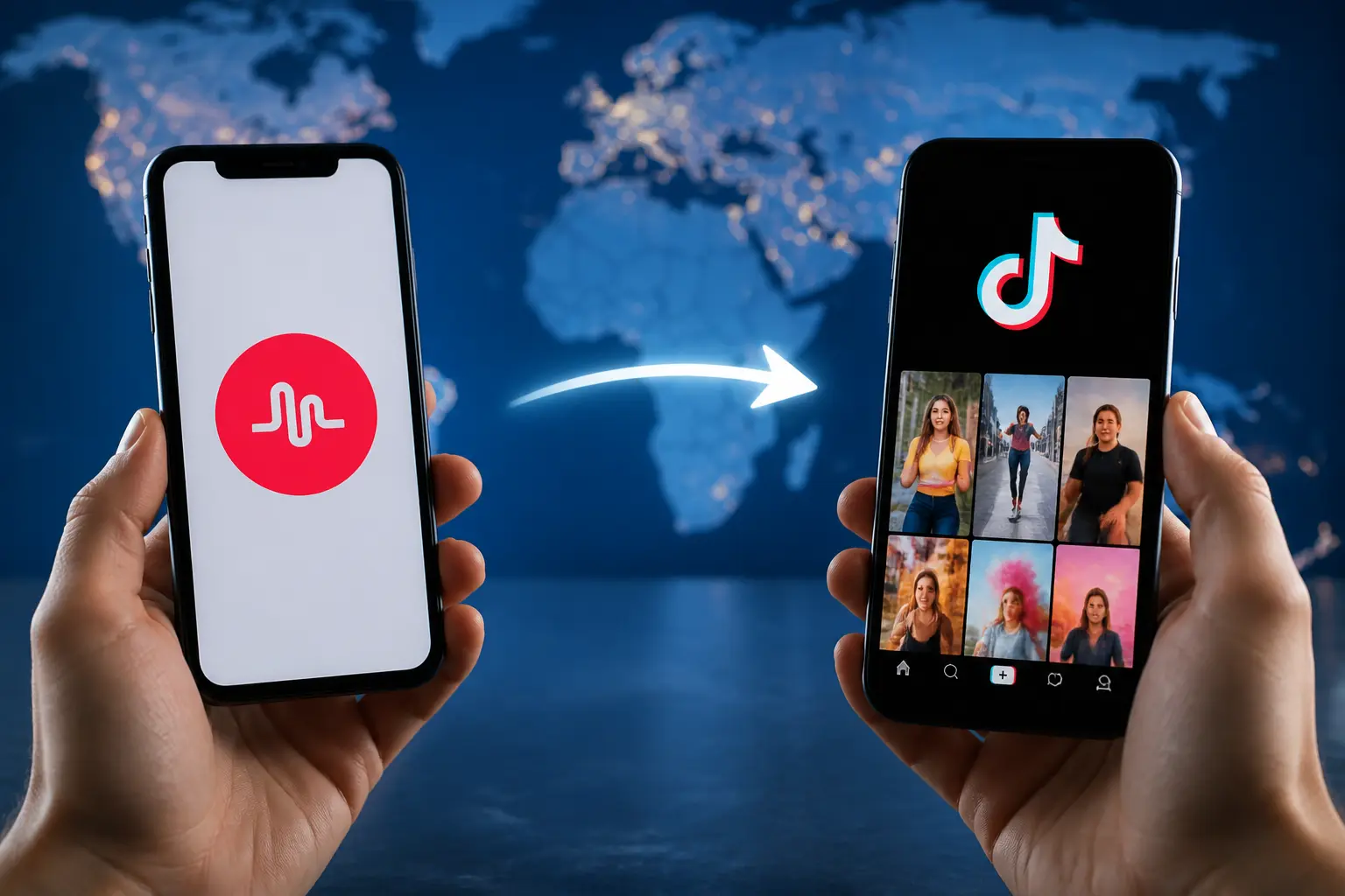 Эволюция от Musical.ly к TikTok на экране смартфона